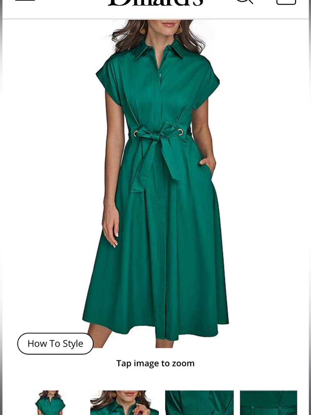Donna Karan Shirtwaist Midi Dress with Tie Waist - Picture 3 of 10